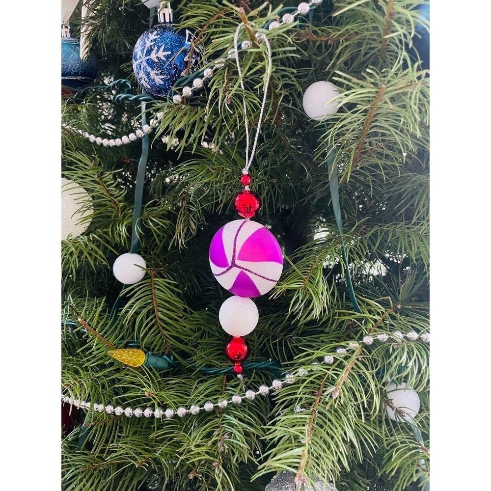 Vintage Beads Tassel Christmas Ornament Swirl Drop Red Pink White 6.5” Xmas